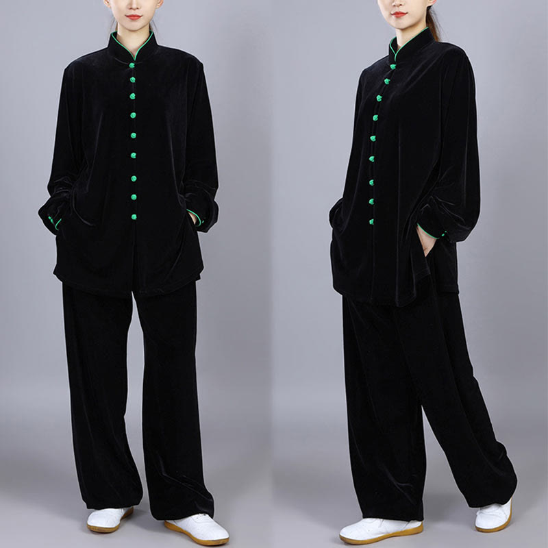 Buddha Stones 2 szt. Jesień Zima Tai Chi Medytacja Qigong Zen Praktyka Unisex Welur Pluszowy Zestaw Ubrań - image 1