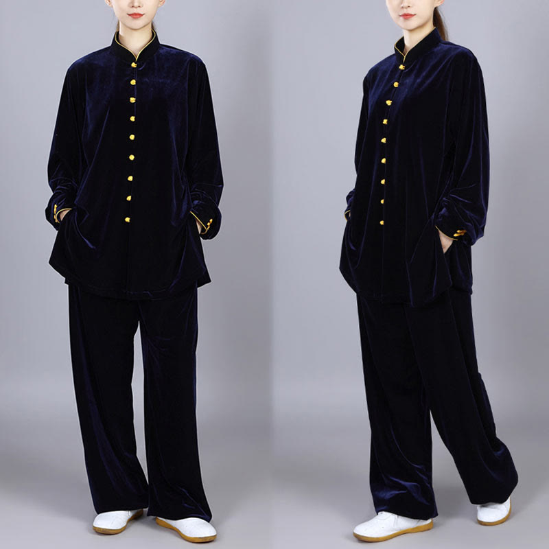 Buddha Stones 2 szt. Jesień Zima Tai Chi Medytacja Qigong Zen Praktyka Unisex Welur Pluszowy Zestaw Ubrań - image 15