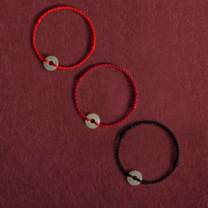 Buddha Stones Naturalny Hetian Jade Peace Klamra Ochrona Szczęścia Bransoletka Pleciona Bransoletka na Nogę