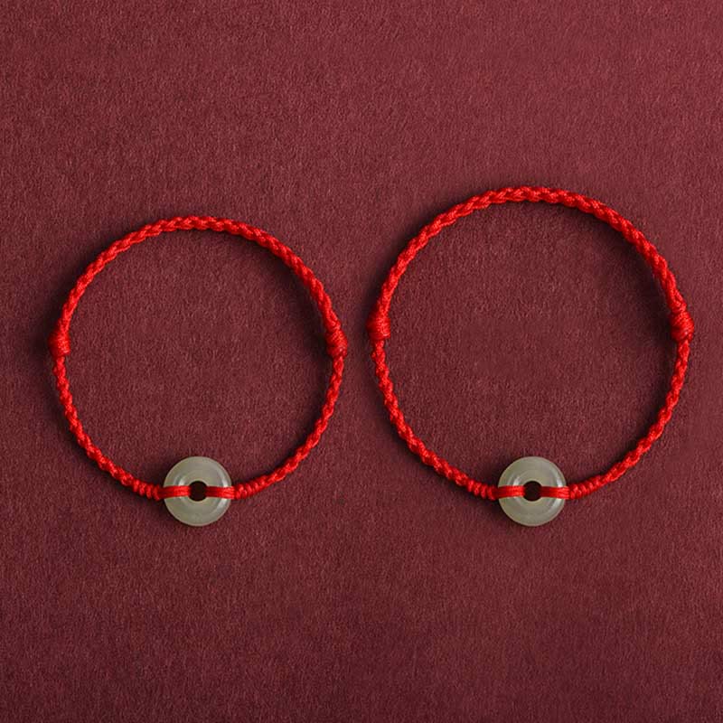 Buddha Stones Naturalny Hetian Jade Peace Klamra Ochrona Szczęścia Bransoletka Pleciona Bransoletka na Nogę