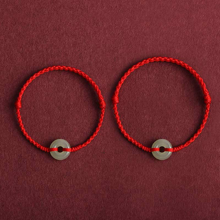 Buddha Stones Naturalny Hetian Jade Peace Klamra Ochrona Szczęścia Bransoletka Pleciona Bransoletka na Nogę