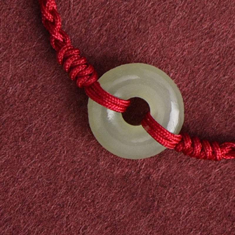 Buddha Stones Naturalny Hetian Jade Peace Klamra Ochrona Szczęścia Bransoletka Pleciona Bransoletka na Nogę