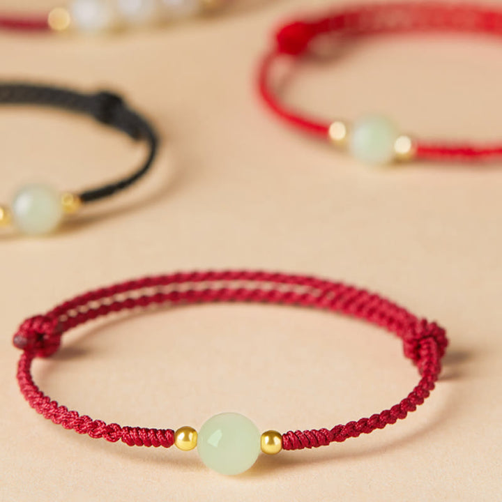 Buddha Stones Naturalne Hetian Jade Peace Buckle Fu Character Protection Luck Braided Bransoletka