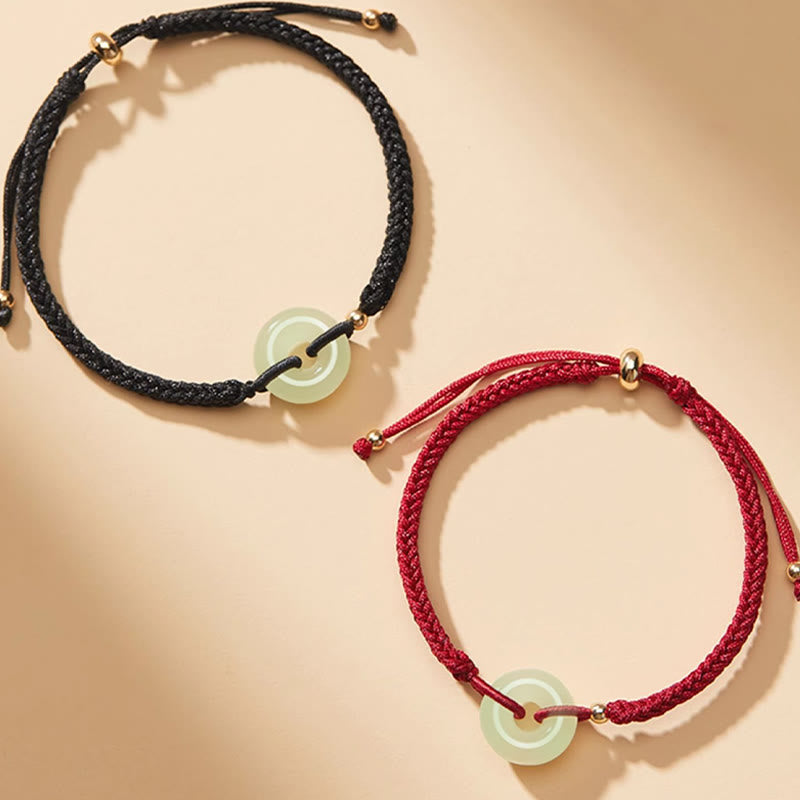 Buddha Stones Naturalne Hetian Jade Peace Buckle Fu Character Protection Luck Braided Bransoletka