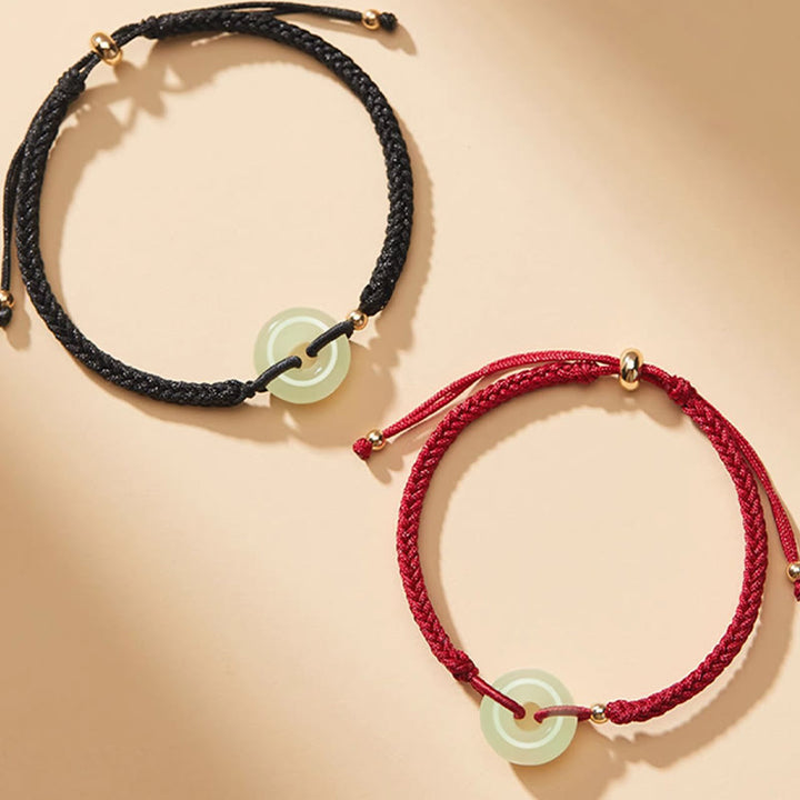 Buddha Stones Naturalne Hetian Jade Peace Buckle Fu Character Protection Luck Braided Bransoletka