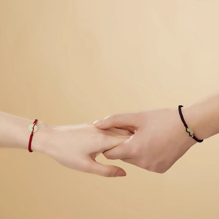 Buddha Stones Naturalne Hetian Jade Peace Buckle Fu Character Protection Luck Braided Bransoletka