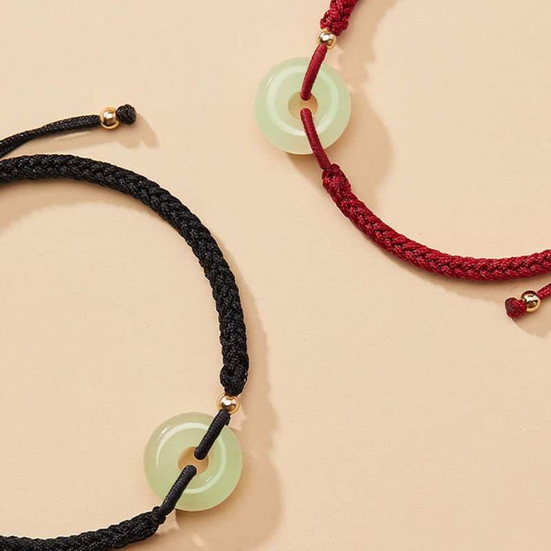 Buddha Stones Naturalne Hetian Jade Peace Buckle Fu Character Protection Luck Braided Bransoletka