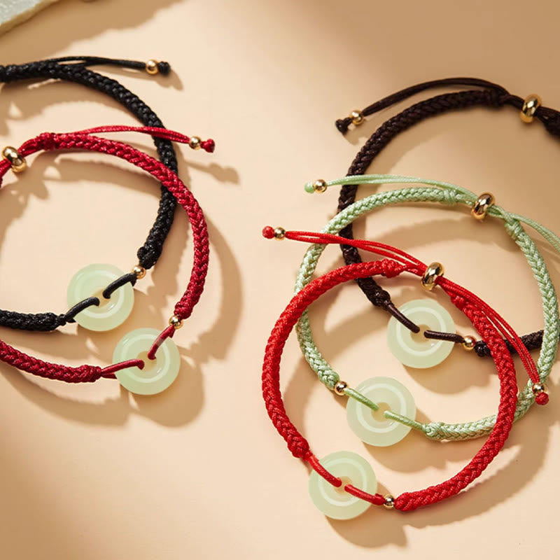 Buddha Stones Naturalne Hetian Jade Peace Buckle Fu Character Protection Luck Braided Bransoletka