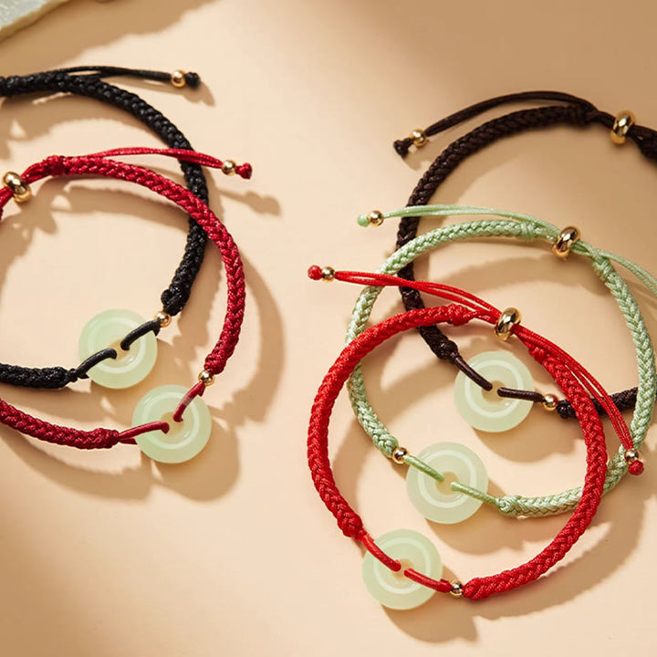 Buddha Stones Naturalne Hetian Jade Peace Buckle Fu Character Protection Luck Braided Bransoletka