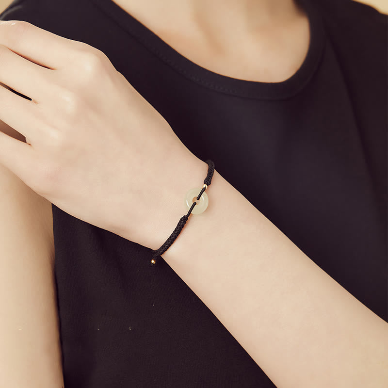 Buddha Stones Naturalne Hetian Jade Peace Buckle Fu Character Protection Luck Braided Bransoletka