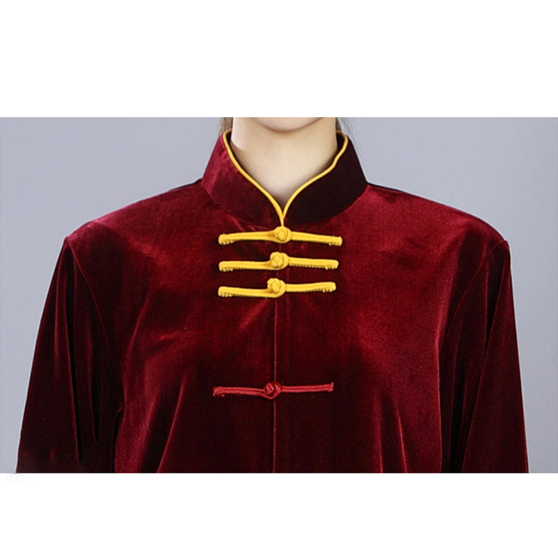 Buddha Stones 2 szt. Jesień Zima Tai Chi Qigong Praktyka Unisex Żaba-guzik Medytacja Welur Odzież Zestaw - image 8