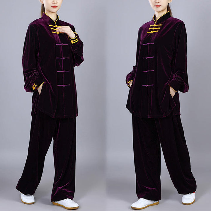 Buddha Stones 2 szt. Jesień Zima Tai Chi Qigong Praktyka Unisex Żaba-guzik Medytacja Welur Odzież Zestaw - image 16