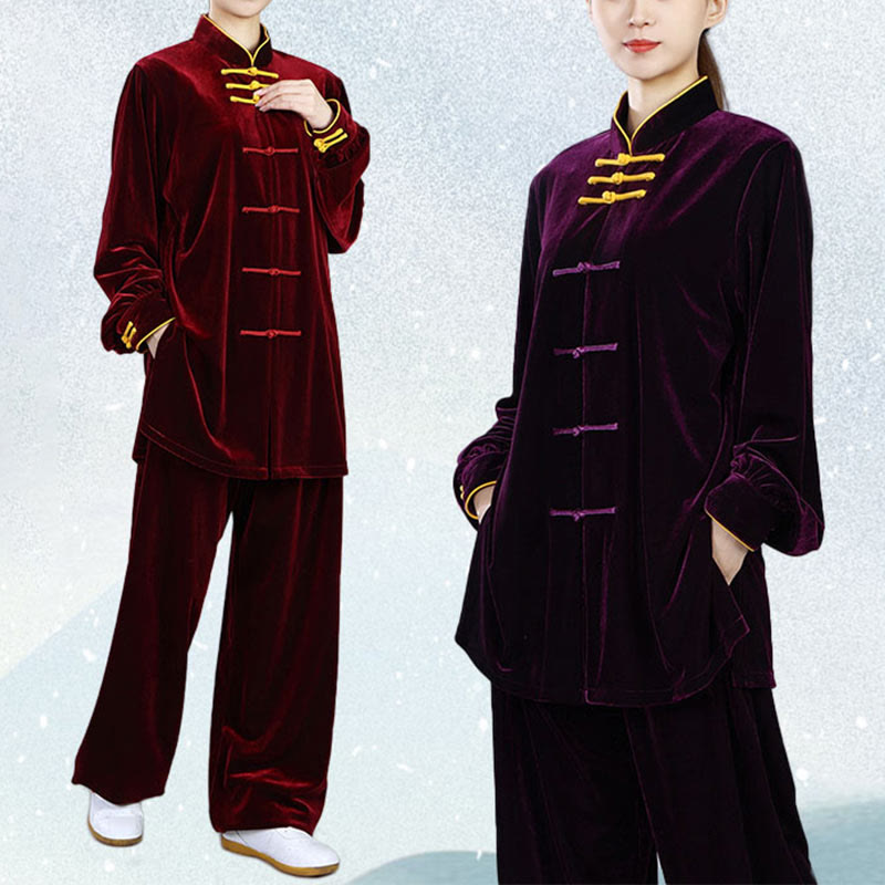 Buddha Stones 2 szt. Jesień Zima Tai Chi Qigong Praktyka Unisex Żaba-guzik Medytacja Welur Odzież Zestaw - image 20