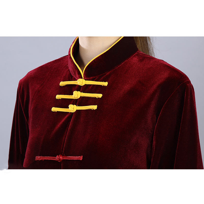 Buddha Stones 2 szt. Jesień Zima Tai Chi Qigong Praktyka Unisex Żaba-guzik Medytacja Welur Odzież Zestaw - image 9