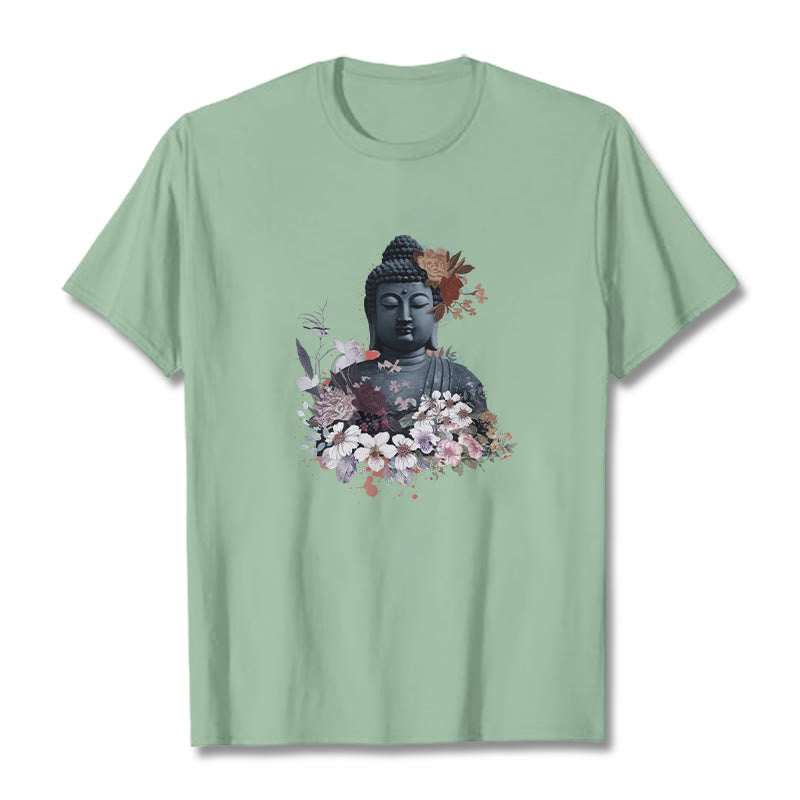 Buddha Stones Kolorowe Kwiaty Wokół Buddy Wzór Koszulka T-shirt - PaleGreen - 2XL - image 15