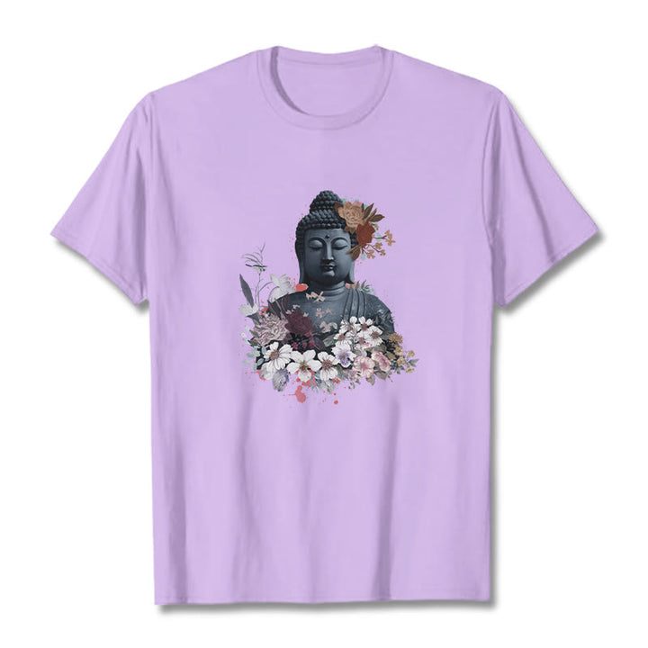 Buddha Stones Kolorowe Kwiaty Wokół Buddy Wzór Koszulka T-shirt - Śliwka - 2XL - image 17