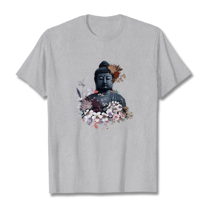 Buddha Stones Kolorowe Kwiaty Wokół Buddy Wzór Koszulka T-shirt - Jasnoszary - 2XL - image 20