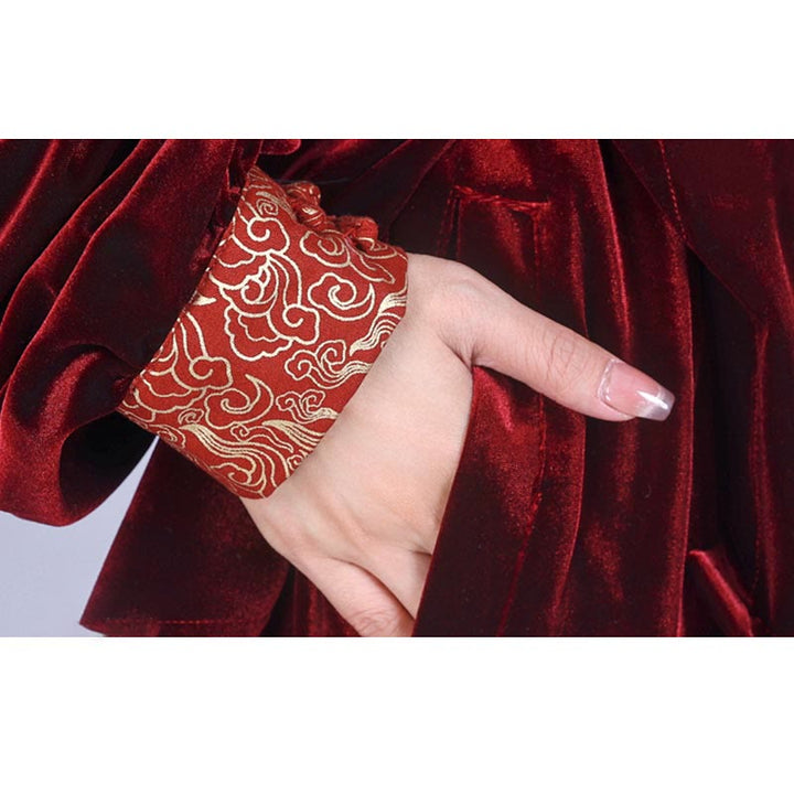 Buddha Stones 2 szt. Jesień Zima Tai Chi Qigong Pomyślne Chmury Stojący Kołnierz Żaba-Guzik Unisex Welur Medytacja Odzież Zestaw - image 7