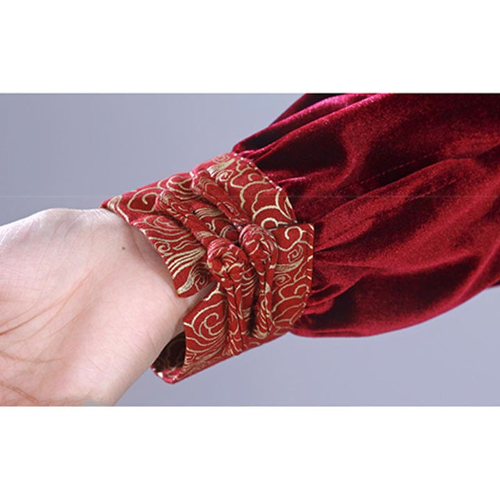 Buddha Stones 2 szt. Jesień Zima Tai Chi Qigong Pomyślne Chmury Stojący Kołnierz Żaba-Guzik Unisex Welur Medytacja Odzież Zestaw - image 8