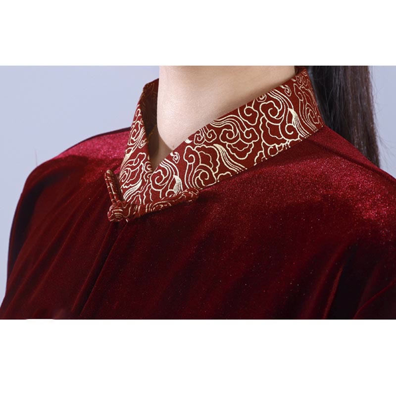 Buddha Stones 2 szt. Jesień Zima Tai Chi Qigong Pomyślne Chmury Stojący Kołnierz Żaba-Guzik Unisex Welur Medytacja Odzież Zestaw - image 5