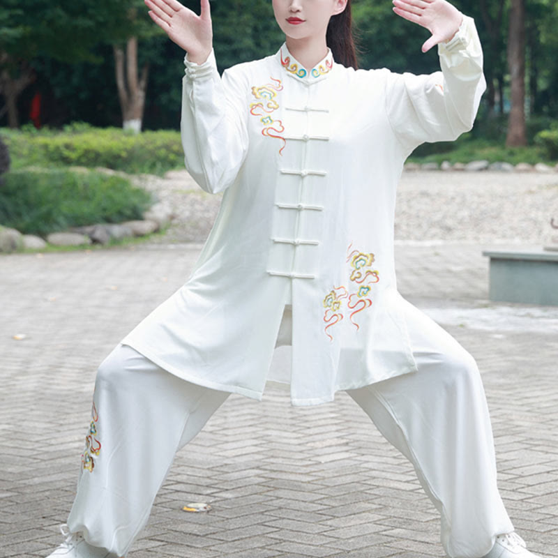 Buddha Stones 2 szt. Jesień Kolorowe Pomyślne Chmury Tai Chi Medytacja Qigong Zen Praktyka Unisex Zestaw Ubrań Bawełnianych