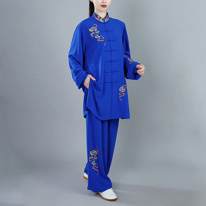 Buddha Stones 2 szt. Jesień Kolorowe Pomyślne Chmury Tai Chi Medytacja Qigong Zen Praktyka Unisex Zestaw Ubrań Bawełnianych