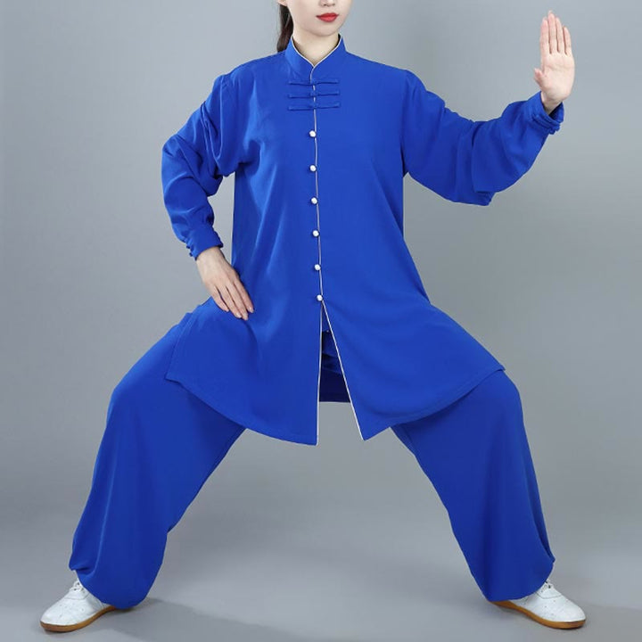 Buddha Stones 2 szt. Jesienne Jednolity Kolor Żaba-Guzik Tai Chi Medytacja Qigong Zen Praktyka Unisex Zestaw Ubrań Bawełnianych