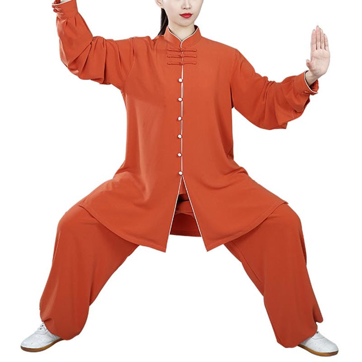 Buddha Stones 2 szt. Jesienne Jednolity Kolor Żaba-Guzik Tai Chi Medytacja Qigong Zen Praktyka Unisex Zestaw Ubrań Bawełnianych