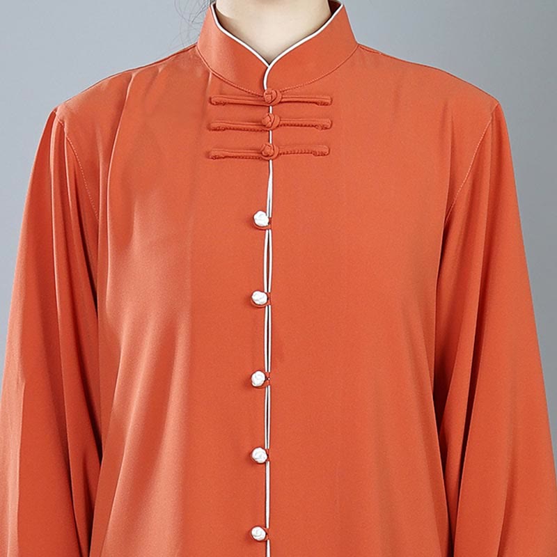 Buddha Stones 2 szt. Jesienne Jednolity Kolor Żaba-Guzik Tai Chi Medytacja Qigong Zen Praktyka Unisex Zestaw Ubrań Bawełnianych