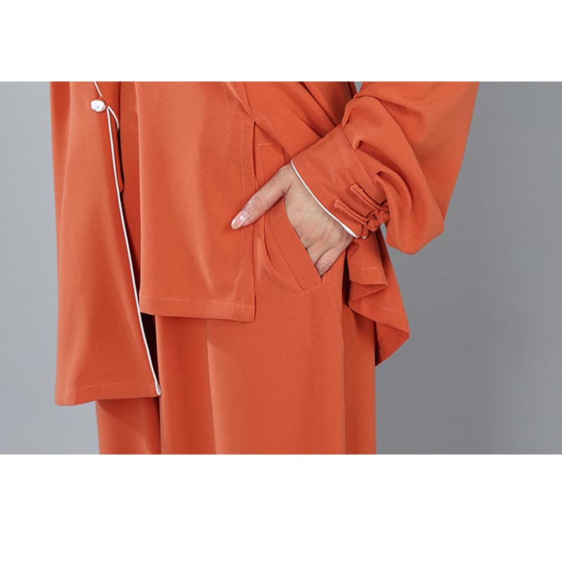 Buddha Stones 2 szt. Jesienne Jednolity Kolor Żaba-Guzik Tai Chi Medytacja Qigong Zen Praktyka Unisex Zestaw Ubrań Bawełnianych