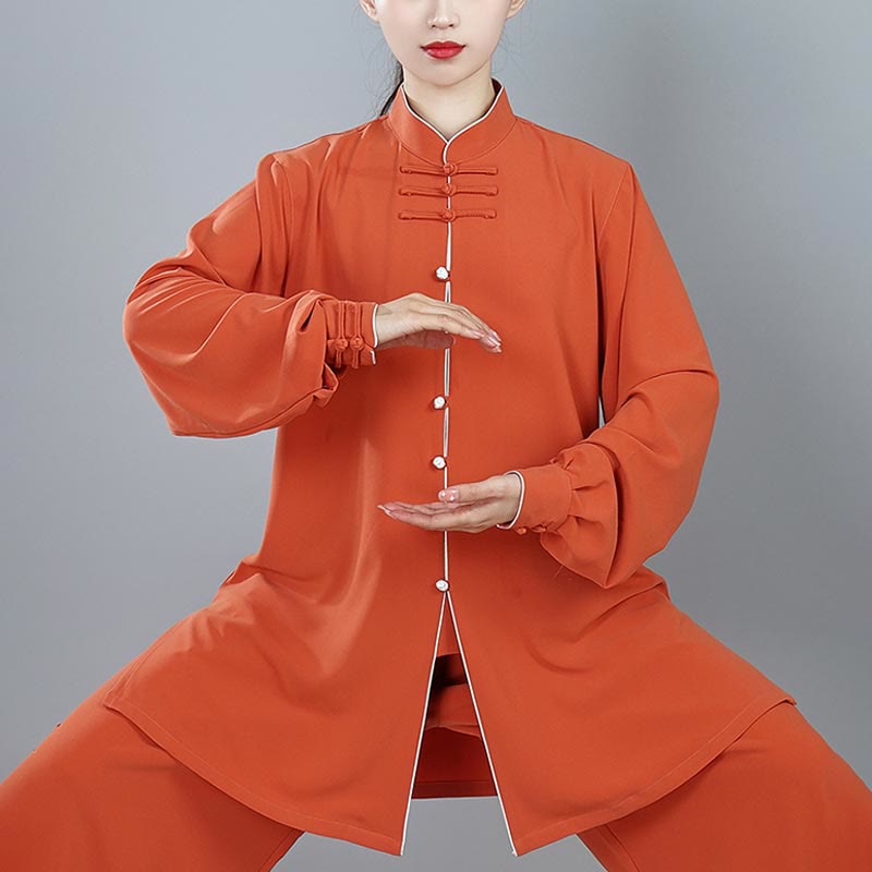 Buddha Stones 2 szt. Jesienne Jednolity Kolor Żaba-Guzik Tai Chi Medytacja Qigong Zen Praktyka Unisex Zestaw Ubrań Bawełnianych