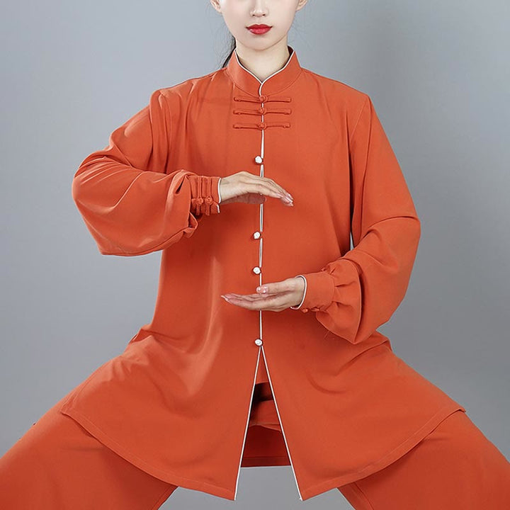 Buddha Stones 2 szt. Jesienne Jednolity Kolor Żaba-Guzik Tai Chi Medytacja Qigong Zen Praktyka Unisex Zestaw Ubrań Bawełnianych