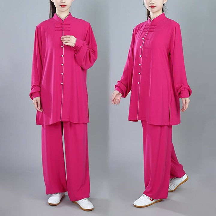 Buddha Stones 2 szt. Jesienne Jednolity Kolor Żaba-Guzik Tai Chi Medytacja Qigong Zen Praktyka Unisex Zestaw Ubrań Bawełnianych