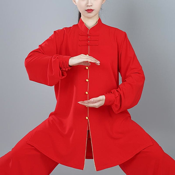 Buddha Stones 2 szt. Jesienne Jednolity Kolor Żaba-Guzik Tai Chi Medytacja Qigong Zen Praktyka Unisex Zestaw Ubrań Bawełnianych