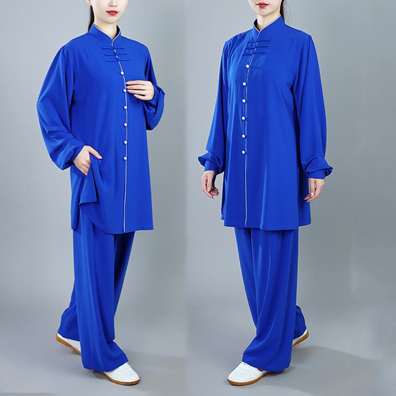 Buddha Stones 2 szt. Jesienne Jednolity Kolor Żaba-Guzik Tai Chi Medytacja Qigong Zen Praktyka Unisex Zestaw Ubrań Bawełnianych