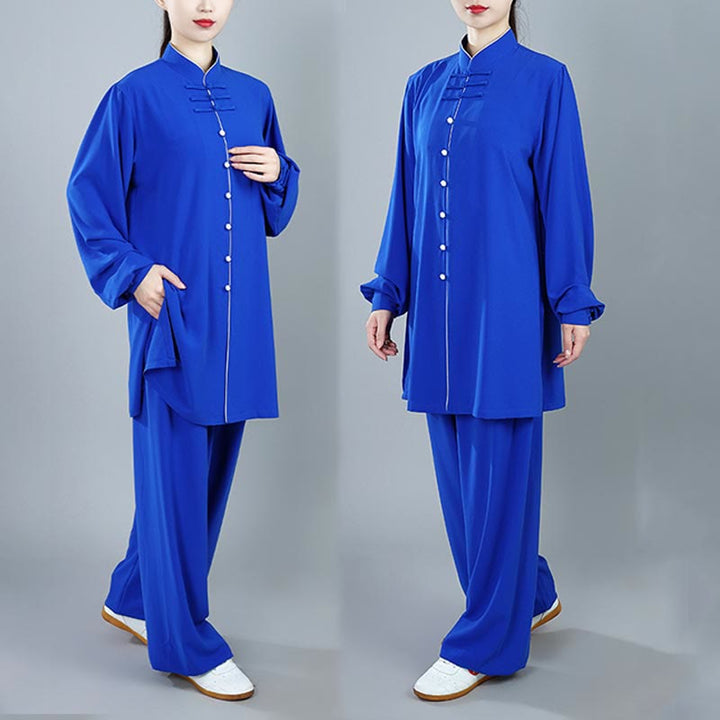 Buddha Stones 2 szt. Jesienne Jednolity Kolor Żaba-Guzik Tai Chi Medytacja Qigong Zen Praktyka Unisex Zestaw Ubrań Bawełnianych