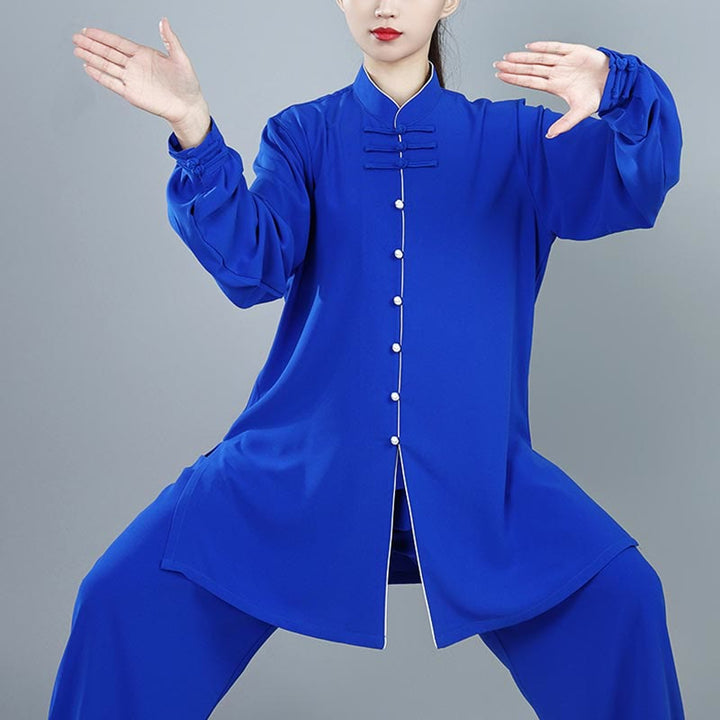 Buddha Stones 2 szt. Jesienne Jednolity Kolor Żaba-Guzik Tai Chi Medytacja Qigong Zen Praktyka Unisex Zestaw Ubrań Bawełnianych