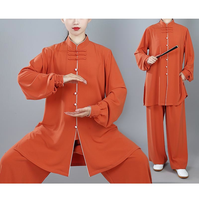 Buddha Stones 2 szt. Jesienne Jednolity Kolor Żaba-Guzik Tai Chi Medytacja Qigong Zen Praktyka Unisex Zestaw Ubrań Bawełnianych