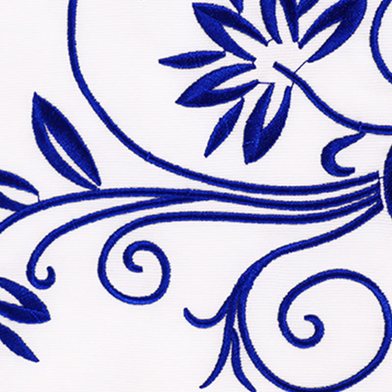 Buddha Stones 2 szt. Jesienne niebieskie haftowane kwiaty żaba-guzik Tai Chi medytacja Qigong Zen praktyka Unisex bawełniany zestaw ubrań