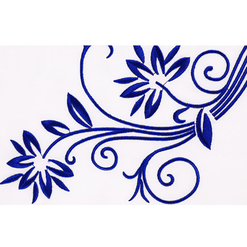 Buddha Stones 2 szt. Jesienne niebieskie haftowane kwiaty żaba-guzik Tai Chi medytacja Qigong Zen praktyka Unisex bawełniany zestaw ubrań