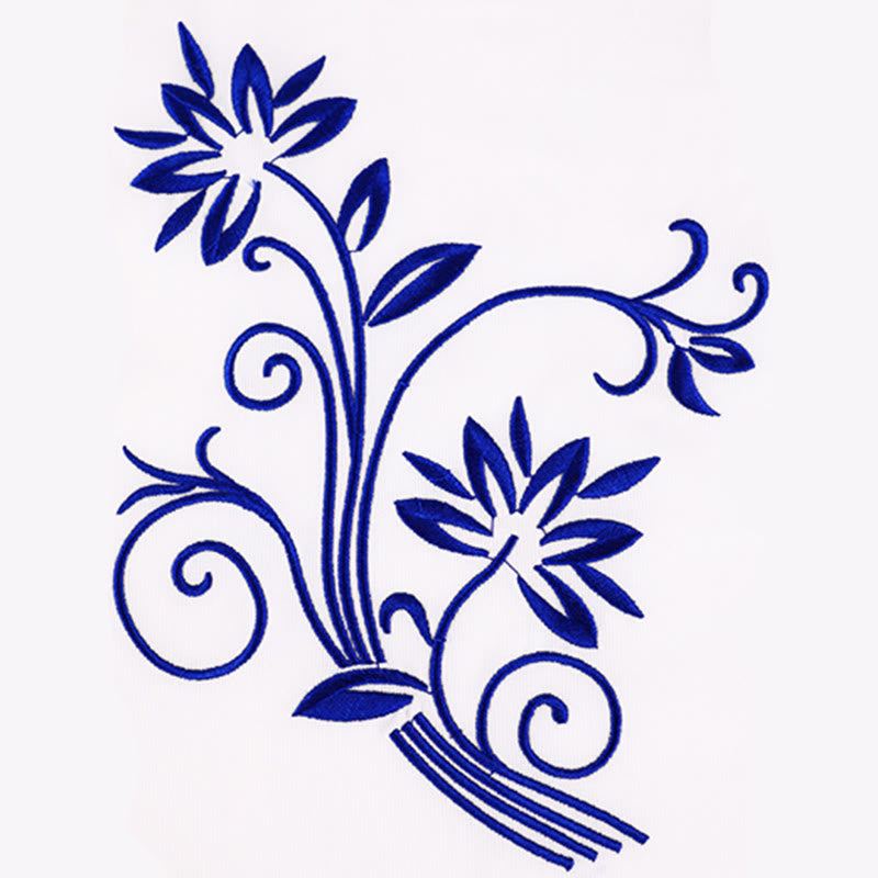 Buddha Stones 2 szt. Jesienne niebieskie haftowane kwiaty żaba-guzik Tai Chi medytacja Qigong Zen praktyka Unisex bawełniany zestaw ubrań