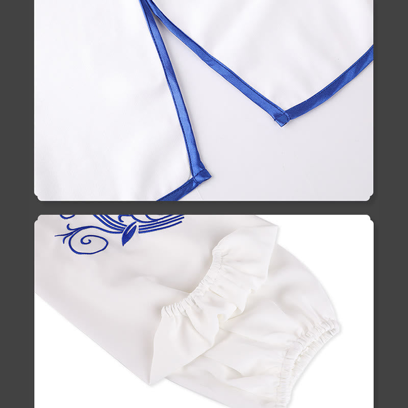 Buddha Stones 2 szt. Jesienne niebieskie haftowane kwiaty żaba-guzik Tai Chi medytacja Qigong Zen praktyka Unisex bawełniany zestaw ubrań