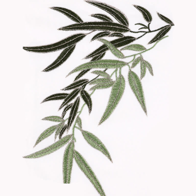 Buddha Stones 2 szt. Jesienne zielone liście bambusa haft żaba-guzik Tai Chi medytacja Qigong Zen praktyka Unisex bawełniany zestaw ubrań