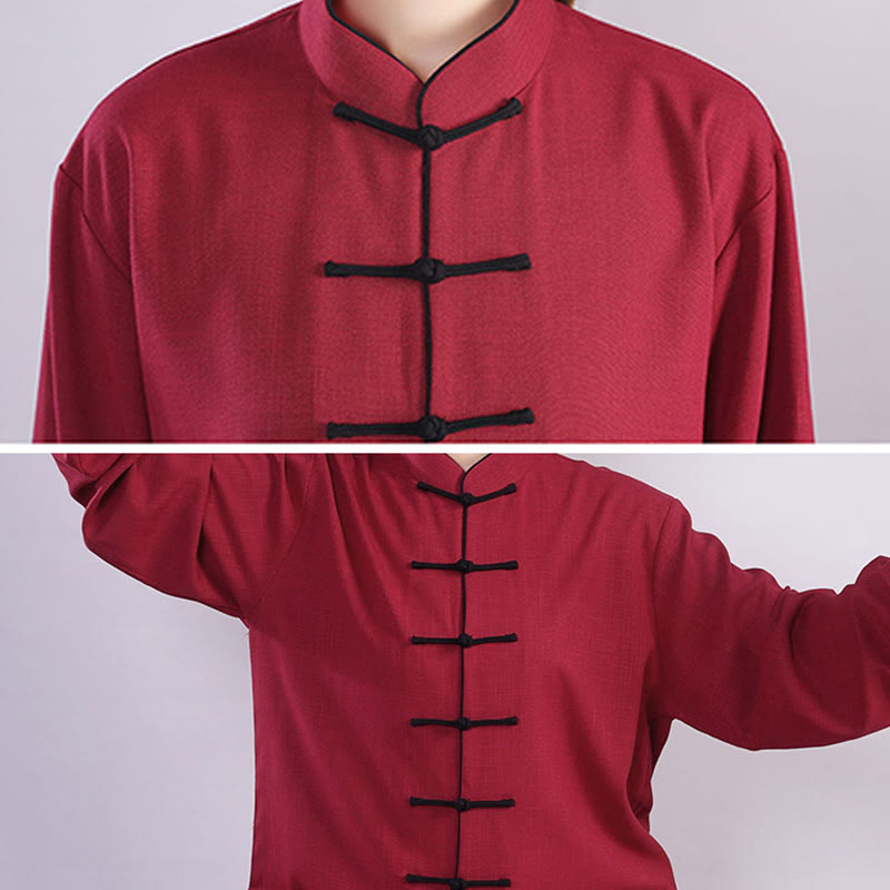 Buddha Stones 2 szt. Jesień Zima Żaba-Guzik Tai Chi Medytacja Qigong Zen Praktyka Unisex Bawełna Lniany Zestaw Ubrań - image 8