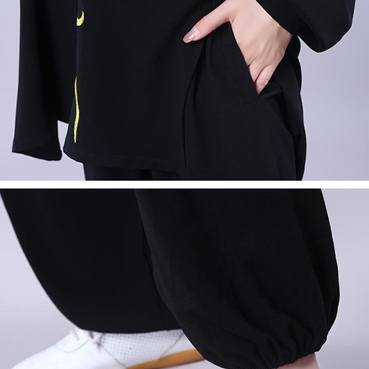 Buddha Stones 2 szt. Jesienny haft Smok Żaba-Guzik Tai Chi Medytacja Qigong Zen Praktyka Unisex Zestaw Ubrań Bawełnianych