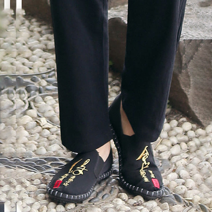 Buddha Stones 2 szt. Jesienny męski garnitur Tang z żabą i guzikami, bawełniany, z rękawem trzy czwarte, spodnie, zestaw