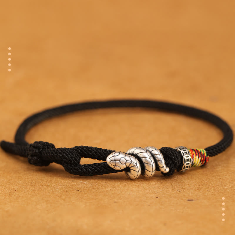 Buddha Stones Czerwony Sznur 925 Srebro Sterlingowe Pierścień Monety Roku Węża Bransoletka Szczęścia Węża - Czarny - 18-20 cm - image 11