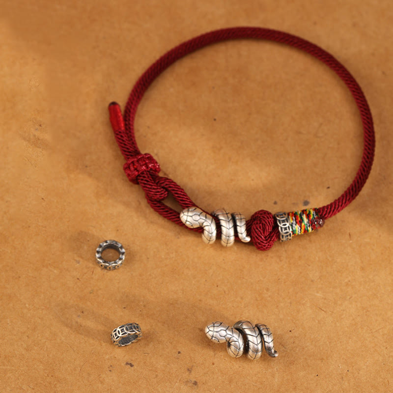 Buddha Stones Czerwony Sznur 925 Srebro Sterlingowe Pierścień Monety Roku Węża Bransoletka Szczęścia Węża - image 7