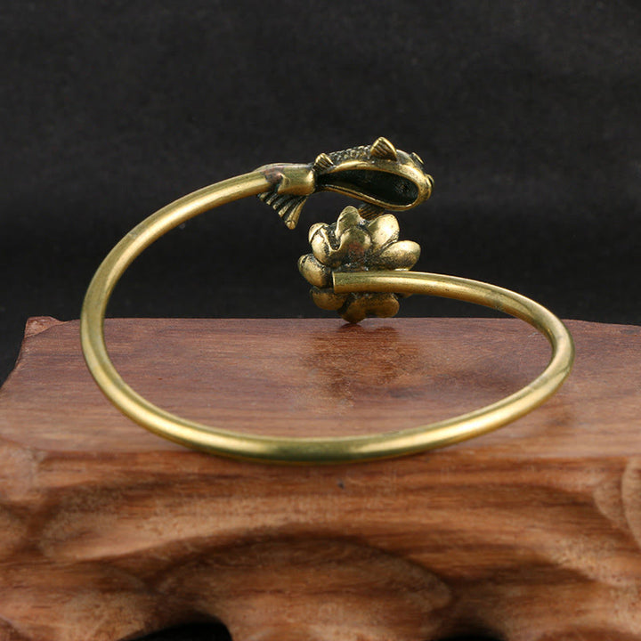 Buddha Stones Kwiat Lotosu Ryba Koi Miedź Mosiądz Oświecenie Szczęście Bransoletka Bangle