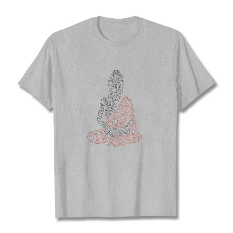Buddha Stones Medytujący Budda Let That Shit Go Wzór T-shirt - Jasnoszary - 2XL - image 20